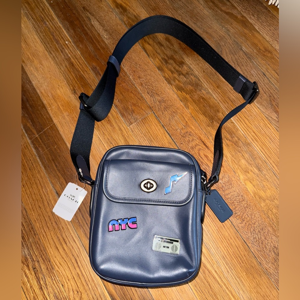 New COACH C2908 Heritage Crossbody Leather Bag W/ 80's Pins Midnight Blue